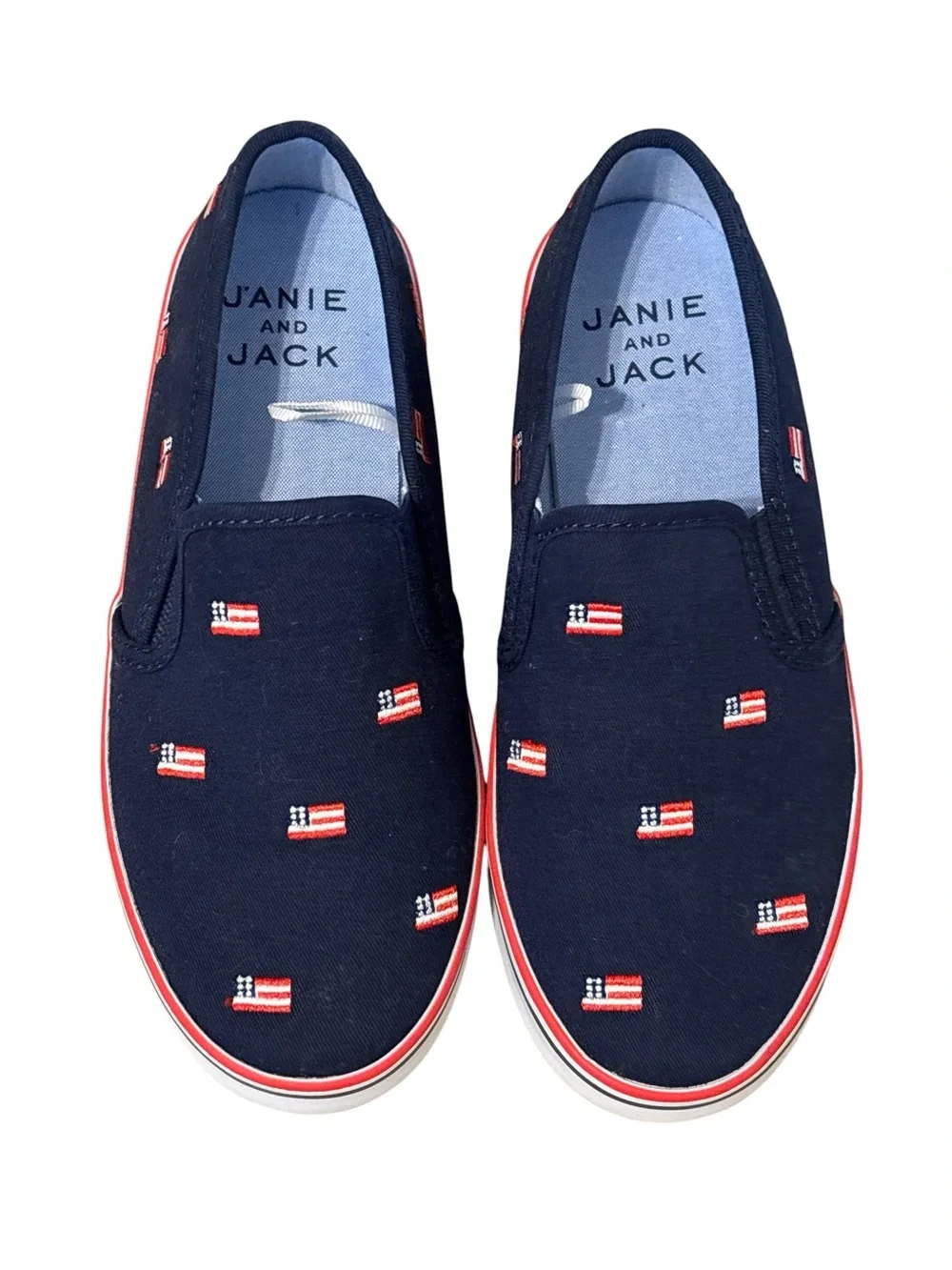 Janie and Jack embroidered flag slip on sneakers